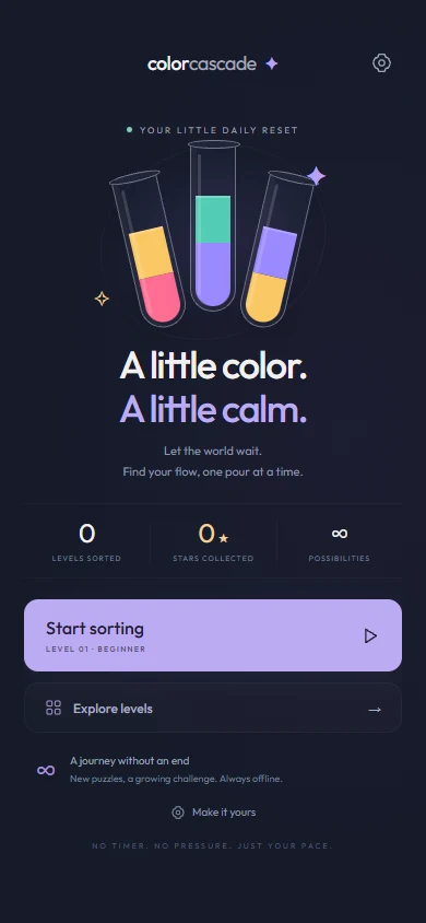 A softer start: actual Color Cascade home screen