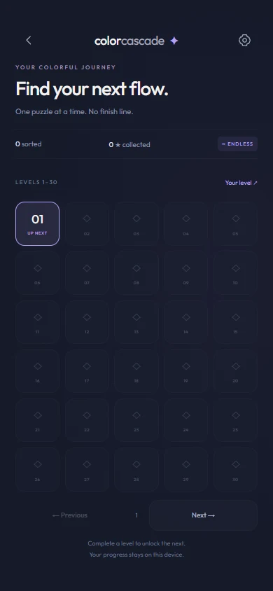 Always another possibility: actual Color Cascade level selection screen
